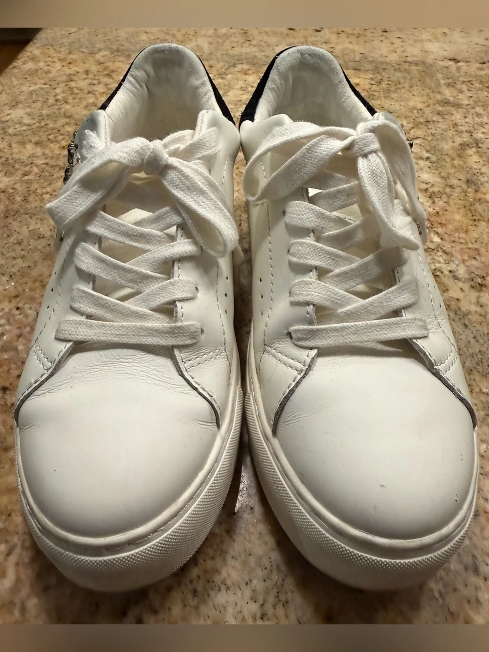 Kurt Geiger White Leather Platform Sneaker with Beaded Eye Motif